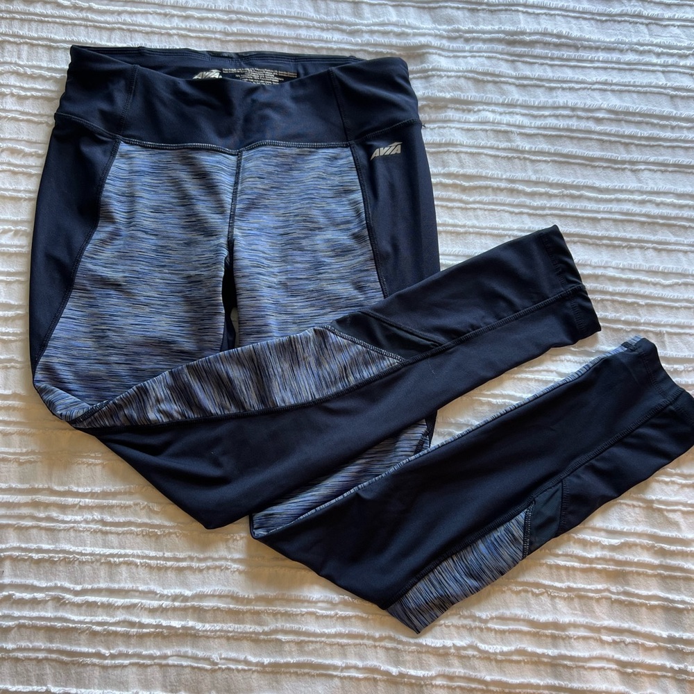 PRICE DROP:  Avia Navy Blue-Purple/Gray Accent Panel Athletic Leggings, NWOT